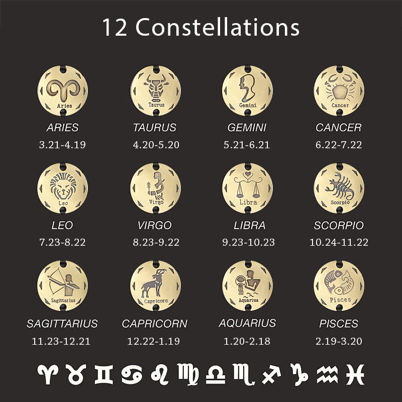 12 Zodiac Sign Horoscope Men's Leather Bracelet Vintage Retro Charm Wristband Male Jewelry Gifts for Men Leo Cancer Aries LBM136
