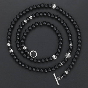 Unique Men's Necklace Silver Stainless Steel Arrow Pendant Matte Black Glass Beaded Necklace Male Jewelry Dropshipping DNM07