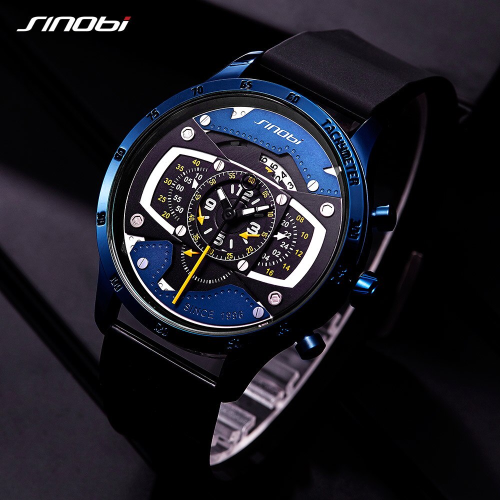 Relojes Hombre SINOBI Car Creative Men Watch Mens Fashion Speed Racing Sport Time Chronograph Silicone Watches Quartz Wristwatch