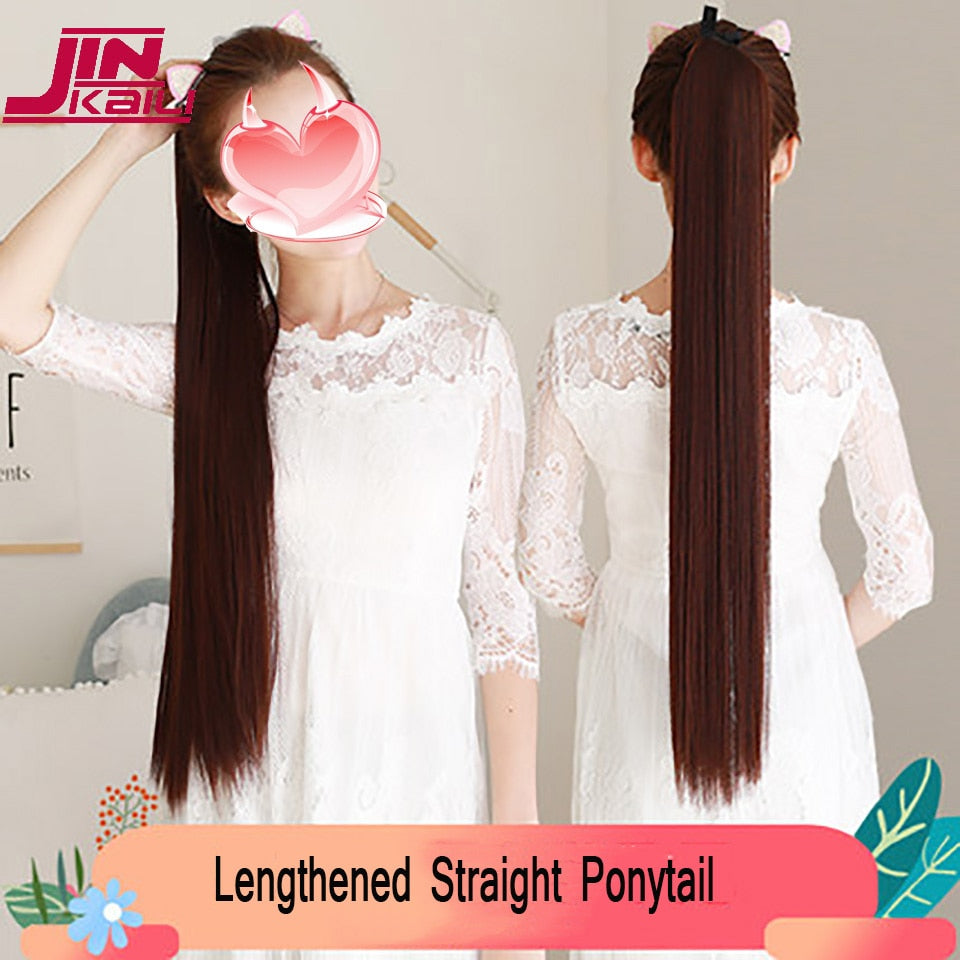 JINKAILI 85cm 32 "Super Long Clip Droit Dans La Queue Faux Cheveux Ponytail Postiche Avec Des Épingles À Cheveux Synthétique Extensions De Queue De Poney