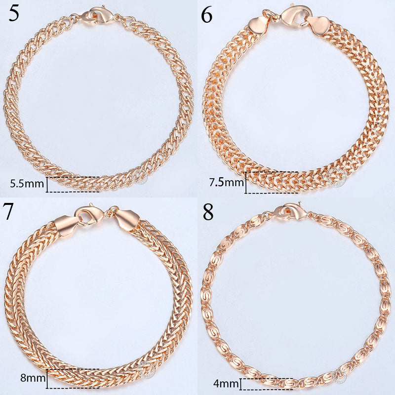 20cm 585 Rose Gold filled Bracelet For Women Men Curb Snail Foxtail Venitian Link Chains Womens Mens Bracelets Fashion Gift CBB1