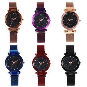 vansvar Quartz Stainless Steel Band Mesh Magnet Buckle Starry Sky Analog Wrist Watch relojes para hombre clock mechanism silent