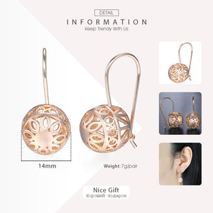 Hot Cut Out Ball Earrings For Women Girls 585 Rose Gold Woman Zircon Dangle Earrings Wedding Party Exquisite Jewelry GE66