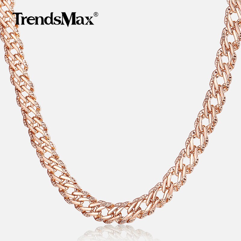 Trendsmax 5mm Necklaces for Women Girls 585 Rose Gold Bismark Link Chain Women's Necklace Fashion Jewelry Gifts 45-50cm GN452