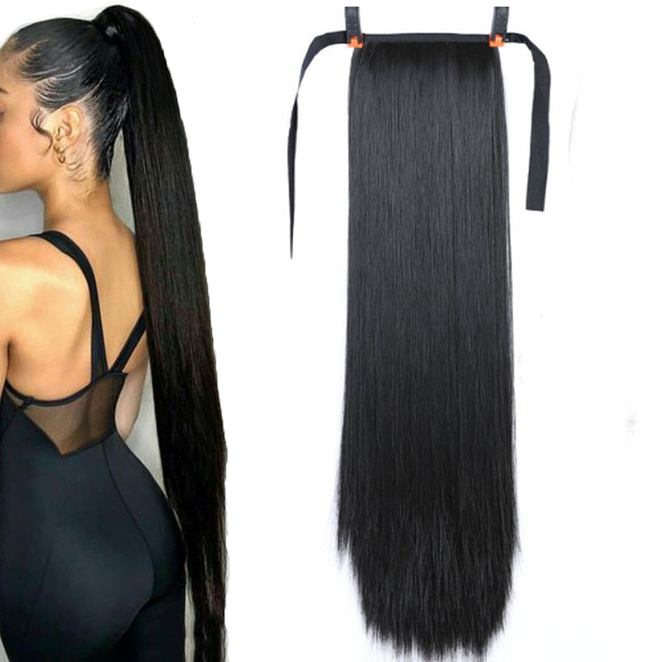 JINKAILI 85cm 32 "Super Long Clip Droit Dans La Queue Faux Cheveux Ponytail Postiche Avec Des Épingles À Cheveux Synthétique Extensions De Queue De Poney