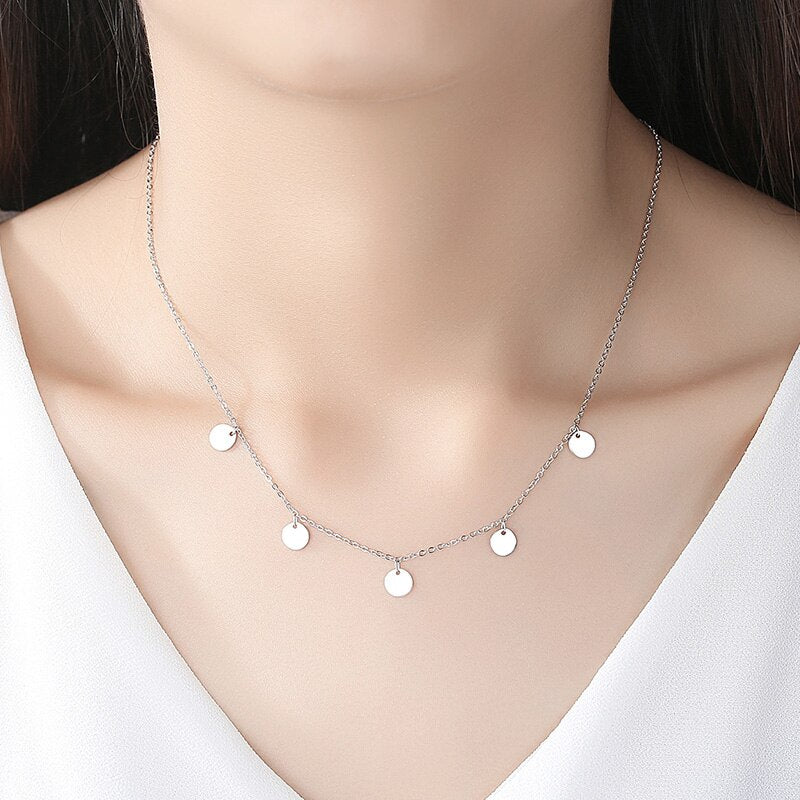 ELESHE 2019 New Luxury Fashion Round Coin Choker Necklace for Women 925 Sterling Silver Chain Necklace Collier Femme