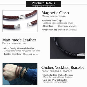 Classic Men's Leather Necklace Choker Black Brown Braided Rope Necklace for Men Gifts Wholesale Dropshipping Male Jewelry UNM27