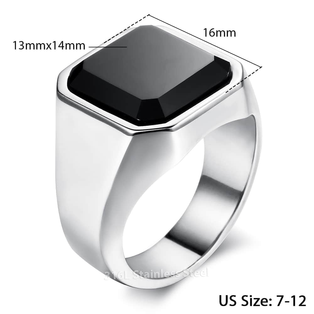 Men's Ring Rock Punk Smooth 316L Stainless Steel Black CZ Silver Gold Color Hip Hop Rings For Men Party Jewelry Wholesale KHRM63