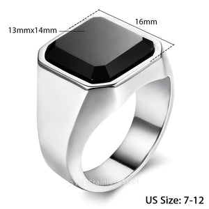 Men's Ring Rock Punk Smooth 316L Stainless Steel Black CZ Silver Gold Color Hip Hop Rings For Men Party Jewelry Wholesale KHRM63