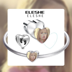ELESHE Romantic Custom Photo Heart Charms fit Original Pandora Bracelet 925 Sterling Silver Beads DIY Original Jewelry Making