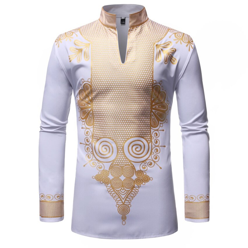 Nouveaux, Hommes Imprimer Africain Imprimer Robes Rich Bazin Dashiki T-shirt À Manches Longues Traditionnel 2019 Mode Style Adulte Blouse Vêtements