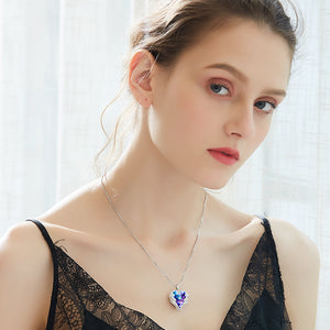CDE Fashion Angel Wings Heart Shape Pendant Necklace with Amethyst Crystal for Women Fine Jewelry Valentine's Day Gifts