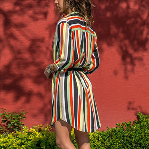 Long Sleeve Shirt Dress 2019 Summer Boho Beach Dresses Women Casual Striped Print A-line Mini Party Dress Vestidos