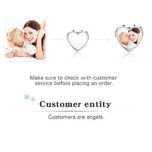 ELESHE Romantic Custom Photo Heart Charms fit Original Pandora Bracelet 925 Sterling Silver Beads DIY Original Jewelry Making
