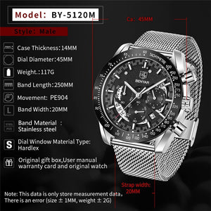 BENYAR 2019 new Quartz luxury waterproof military chronograph Sport casual fashion brand men watch stainless steel Reloj Hombre