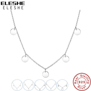 ELESHE 2019 New Luxury Fashion Round Coin Choker Necklace for Women 925 Sterling Silver Chain Necklace Collier Femme