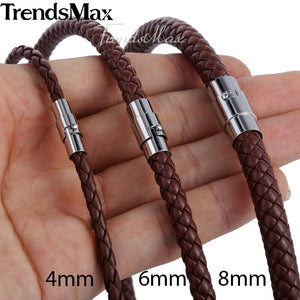 Classic Men's Leather Necklace Choker Black Brown Braided Rope Necklace for Men Gifts Wholesale Dropshipping Male Jewelry UNM27