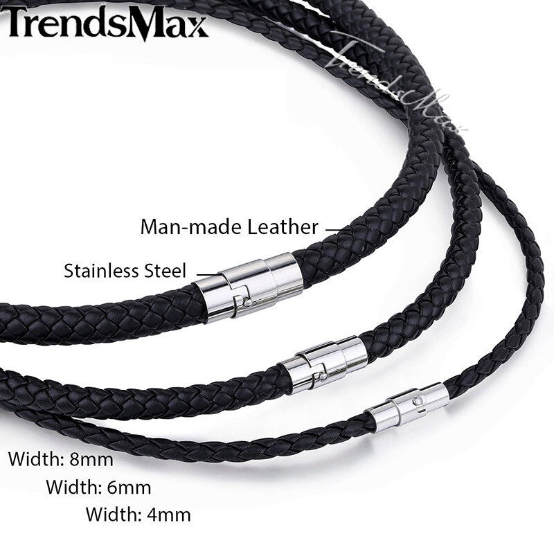 Classic Men's Leather Necklace Choker Black Brown Braided Rope Necklace for Men Gifts Wholesale Dropshipping Male Jewelry UNM27