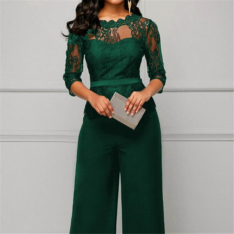 Women Summer Party Sexy Jumpsuit Summer Fall Bodycon Lace Sleeve Playsuit Female Fashion Jumpsuit&Romper Long Trousers Clubwear