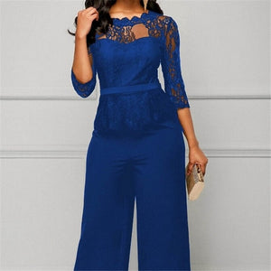 Women Summer Party Sexy Jumpsuit Summer Fall Bodycon Lace Sleeve Playsuit Female Fashion Jumpsuit&Romper Long Trousers Clubwear