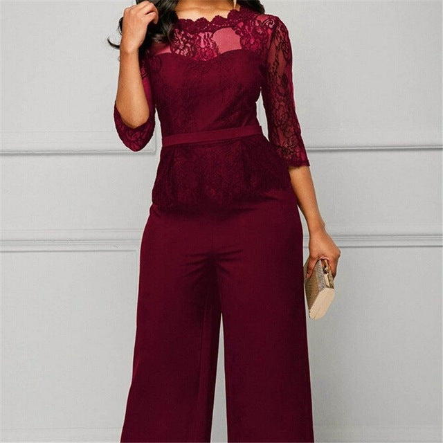 Women Summer Party Sexy Jumpsuit Summer Fall Bodycon Lace Sleeve Playsuit Female Fashion Jumpsuit&Romper Long Trousers Clubwear
