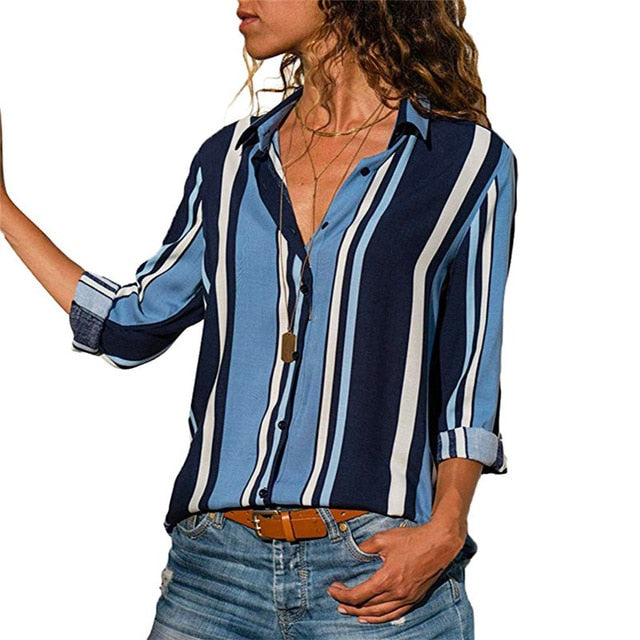 women shirts blouse women plus size chiffon blouse flower/strip printed loose long sleeve 2019 summer new full shirt chemisier f