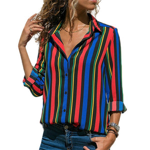 women shirts blouse women plus size chiffon blouse flower/strip printed loose long sleeve 2019 summer new full shirt chemisier f