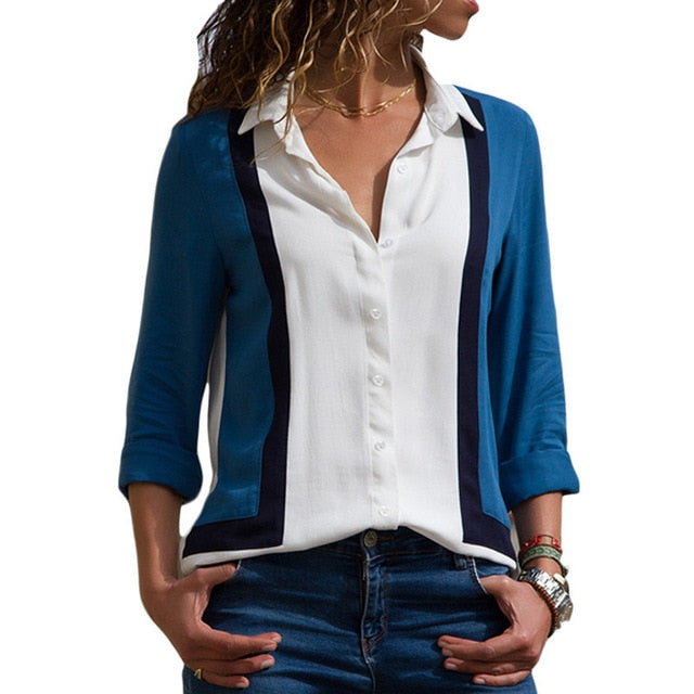 women shirts blouse women plus size chiffon blouse flower/strip printed loose long sleeve 2019 summer new full shirt chemisier f