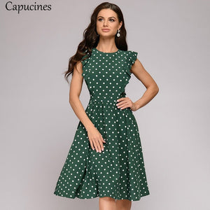 Capucines 2019 Summer Boho Floral Print Ruffle Trim A-Line Dress Women Cap Sleeve O-Neck Casual Dress Ladies Office Work Wear