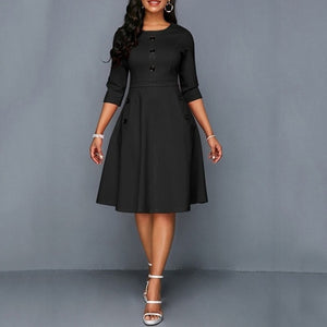 Plus Size Womens Vintage Long Prom Evening Party Swing Dress Ball Gown Tunic Long Sleeve Solid Print Sundress Rockabilly Style