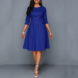Plus Size Womens Vintage Long Prom Evening Party Swing Dress Ball Gown Tunic Long Sleeve Solid Print Sundress Rockabilly Style