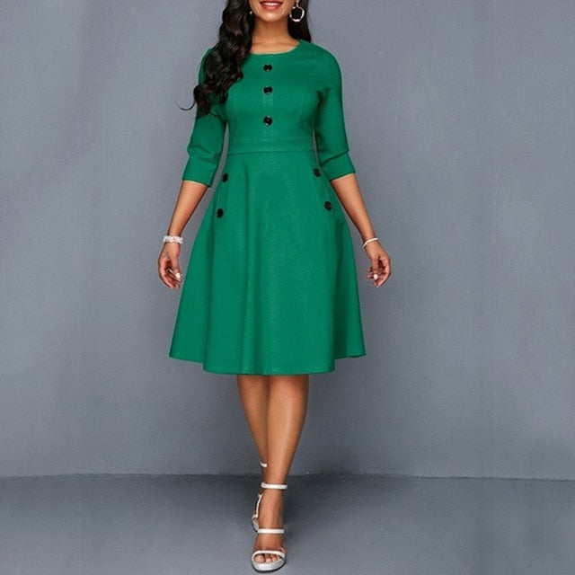 Plus Size Womens Vintage Long Prom Evening Party Swing Dress Ball Gown Tunic Long Sleeve Solid Print Sundress Rockabilly Style
