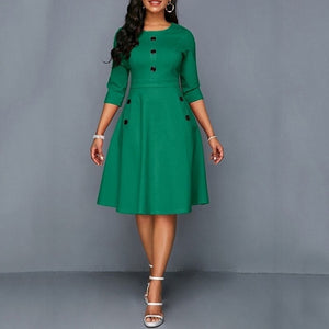 Plus Size Womens Vintage Long Prom Evening Party Swing Dress Ball Gown Tunic Long Sleeve Solid Print Sundress Rockabilly Style