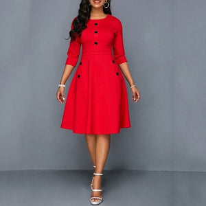 Plus Size Womens Vintage Long Prom Evening Party Swing Dress Ball Gown Tunic Long Sleeve Solid Print Sundress Rockabilly Style