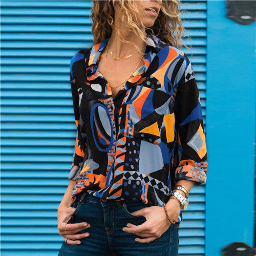 women shirts blouse women plus size chiffon blouse flower/strip printed loose long sleeve 2019 summer new full shirt chemisier f