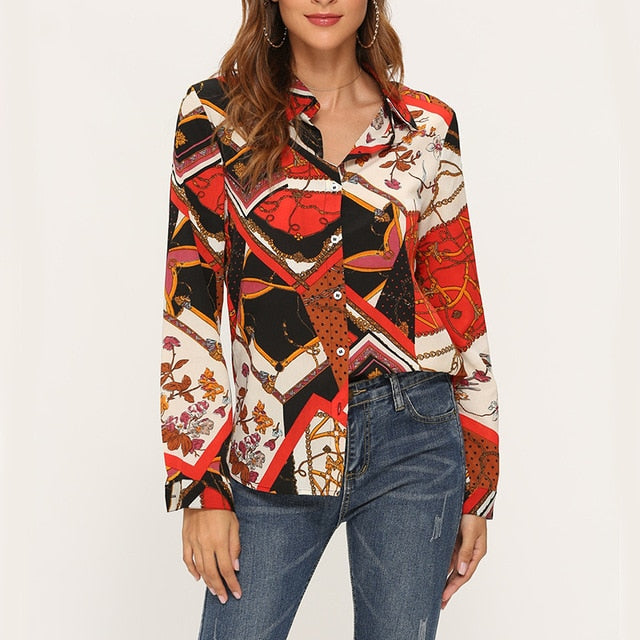women shirts blouse women plus size chiffon blouse flower/strip printed loose long sleeve 2019 summer new full shirt chemisier f