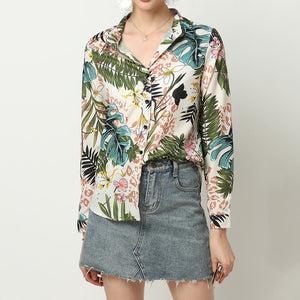 women shirts blouse women plus size chiffon blouse flower/strip printed loose long sleeve 2019 summer new full shirt chemisier f