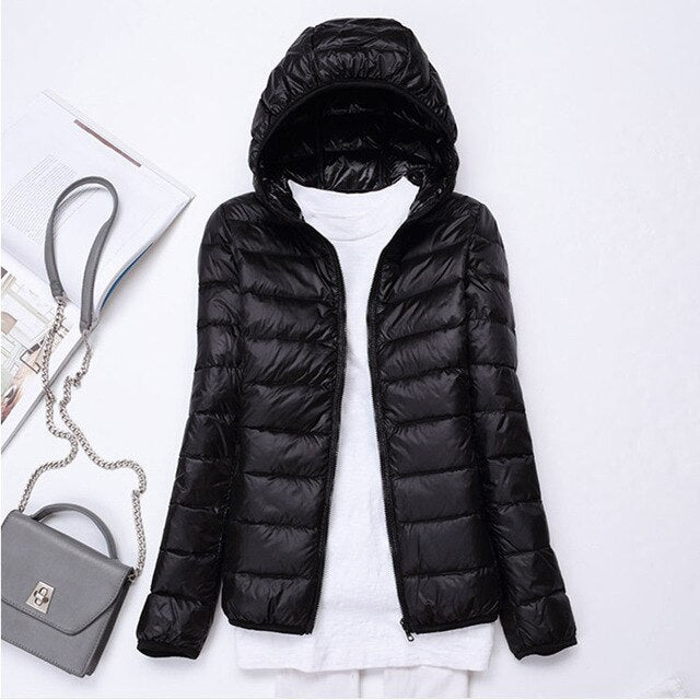 2019 New style Fashion Women 90% White duck down Jacket/Female High quality Super light thin hoodie Slim Down jacket Tops S-3XL