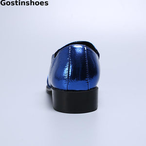 Men's Shoes Spring And Autumn British Business Dress Shoes Blue Genuine Leather Oxford Shoes Pointed Toe Slip On Fashion Style