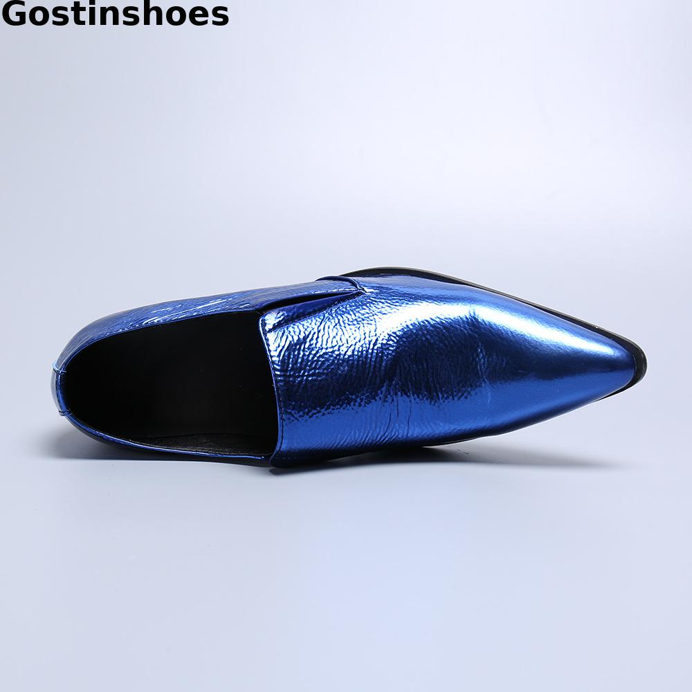 Men's Shoes Spring And Autumn British Business Dress Shoes Blue Genuine Leather Oxford Shoes Pointed Toe Slip On Fashion Style