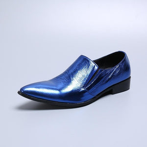 Men's Shoes Spring And Autumn British Business Dress Shoes Blue Genuine Leather Oxford Shoes Pointed Toe Slip On Fashion Style