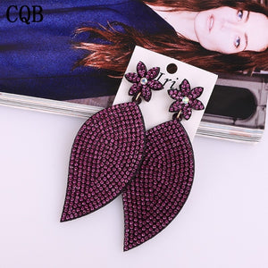 Leather plum leaf rhinestone ladies earrings accessories water drops handmade jewelry long section Korean fashion bohemian style
