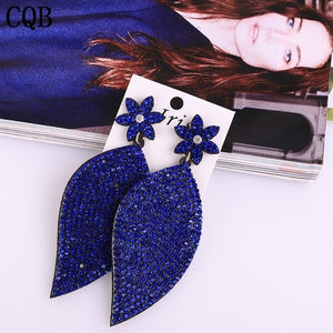 Leather plum leaf rhinestone ladies earrings accessories water drops handmade jewelry long section Korean fashion bohemian style