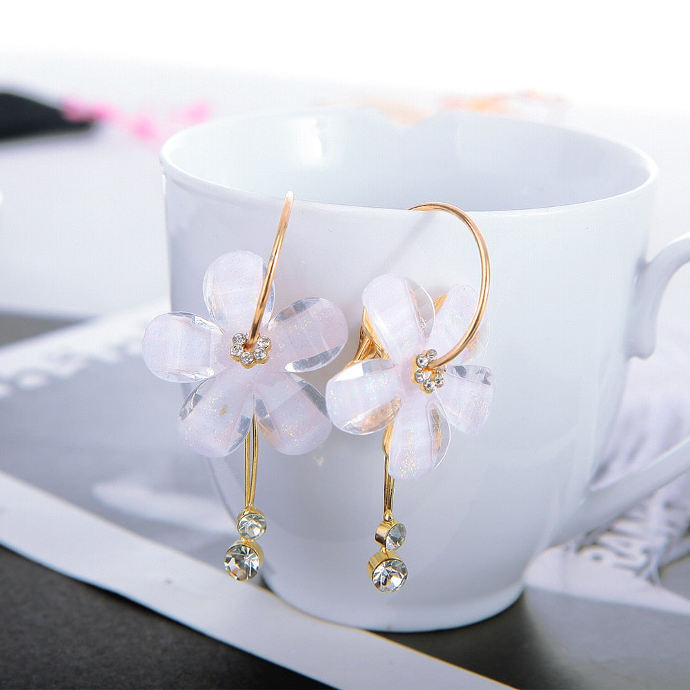 2019 New Korean 6 Petal Acrylic Zircon Tassel Earrings Brincos OorbellenTransparent Earrings Wholesale Women's Earrings
