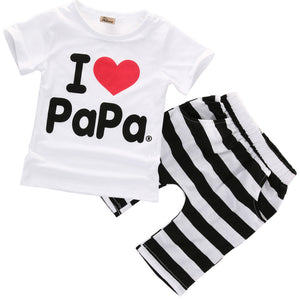 2017 Hot Casual Baby Boy Girl love PaPa Mama T-shirt  Shorts 2pcs Outfits Clothes Set Fashion Striped 2pcs Set