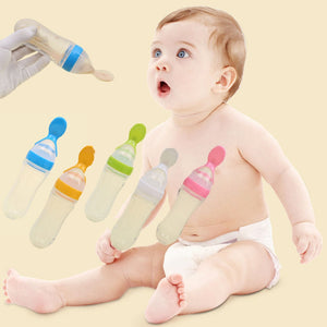 Safety  Baby Feeding Bottle with Spoon Feeder Food Rice Milk Feeding Silicone Infant Cereal Bottle 90ML