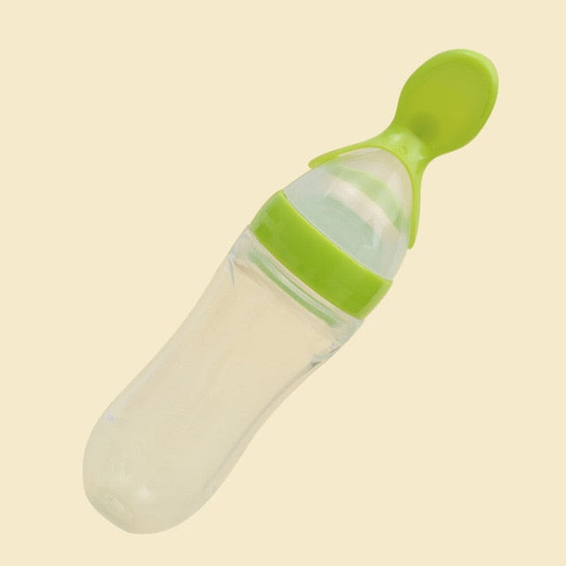 Safety  Baby Feeding Bottle with Spoon Feeder Food Rice Milk Feeding Silicone Infant Cereal Bottle 90ML
