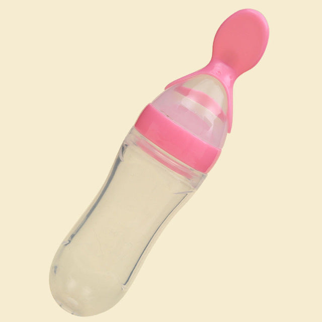 Safety  Baby Feeding Bottle with Spoon Feeder Food Rice Milk Feeding Silicone Infant Cereal Bottle 90ML