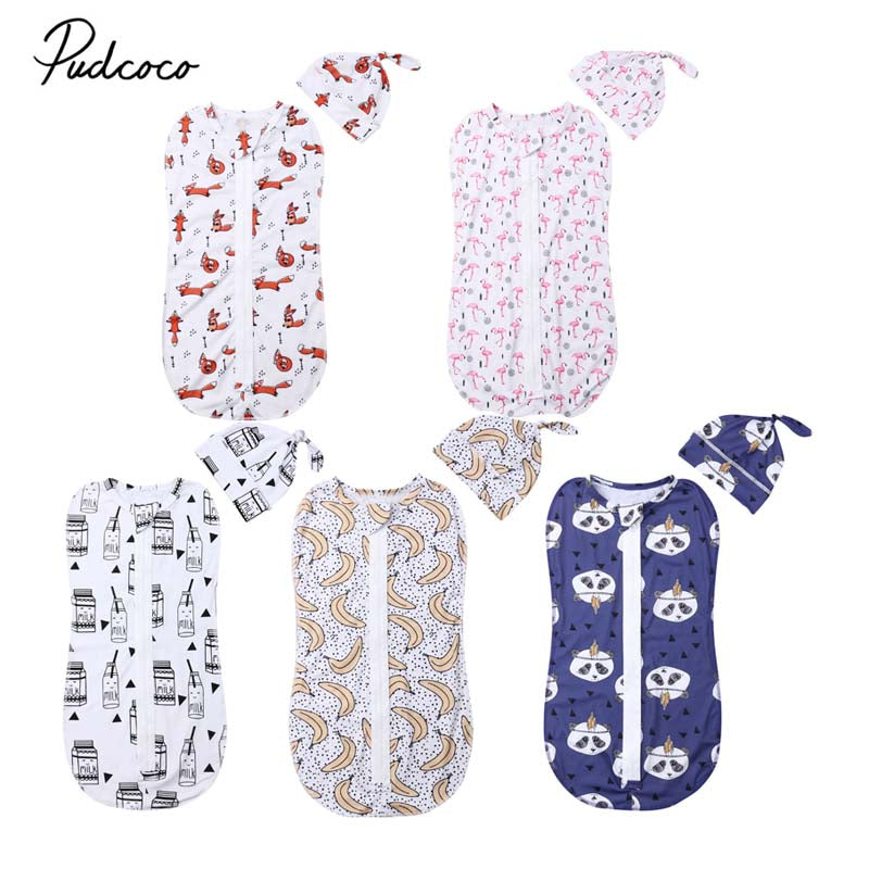 2019 Baby Sleeping Wear Clothing 0-6M Newborn Infant Kids Baby Girls Boys Zipper Sleeping Bags+Hats 2pcs Cartoon Cotton Blanket