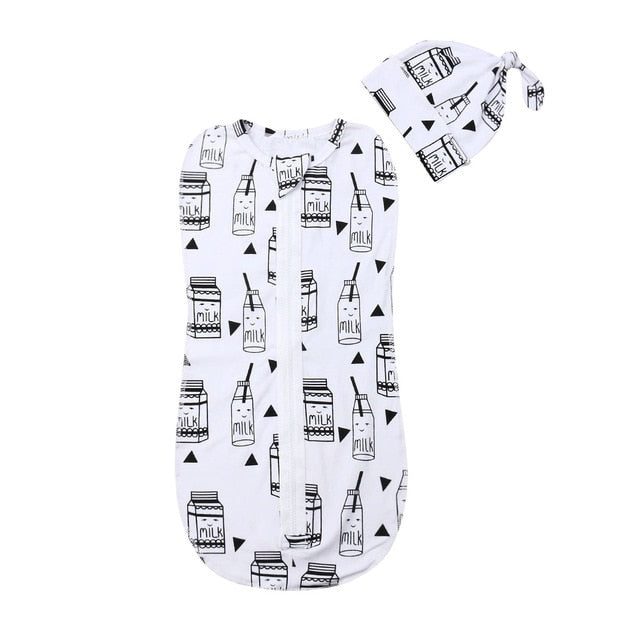 2019 Baby Sleeping Wear Clothing 0-6M Newborn Infant Kids Baby Girls Boys Zipper Sleeping Bags+Hats 2pcs Cartoon Cotton Blanket